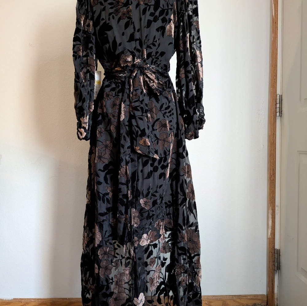 Eliza J Floral Velvet Burnout High-Low Gown Dress Balloon Sleeve Size 10 NWT - Picture 4 of 7